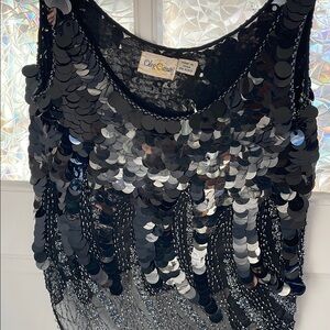 Oleg Cassini Black Sequin Sleeveless Tank Top